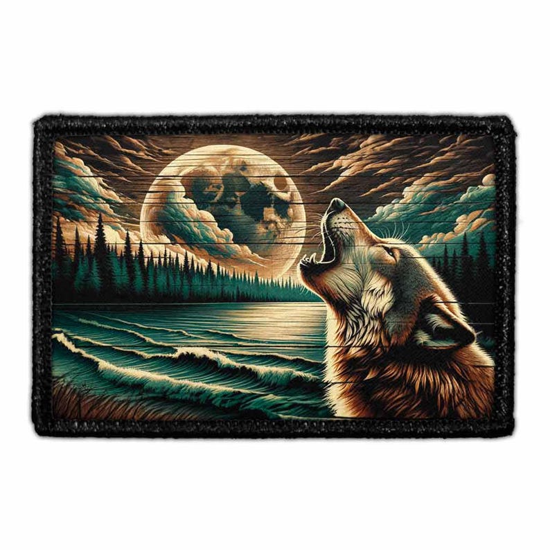 Lake Wolf Howling at the Moon Wood Grain - Removable Patch - Etsy