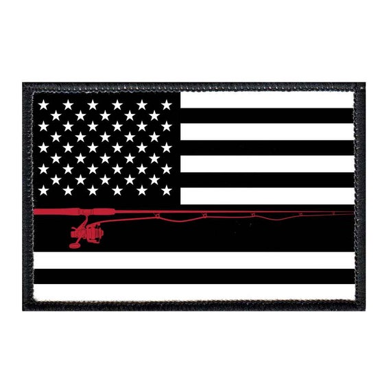 US Flag Fishing Black and White Removable Patch 