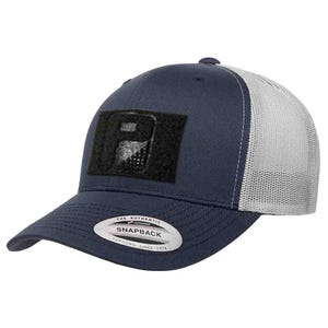 Trucker Curved Bill Snapback Hat by Pull Patch (Navy Blue/Silver)