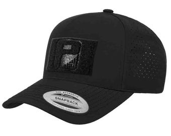 Premium Snapback Hat with Perforation - Curved Bill by Pull Patch (Black)