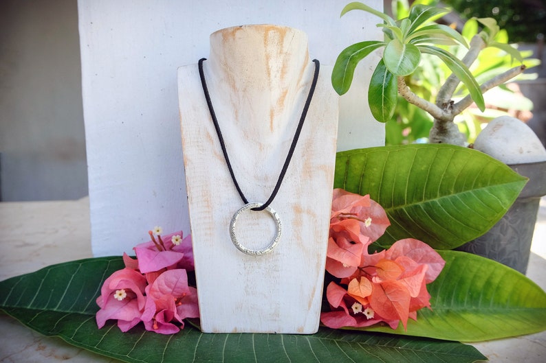Ethical Fair Trade Jewelry Meditation Gift Bali Om SARASWATI Mantra Mandala Necklace Silver Silver Yoga Gift for Yoga Lovers