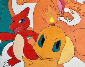 Charmander Evolutions” on 11x14” canvas board