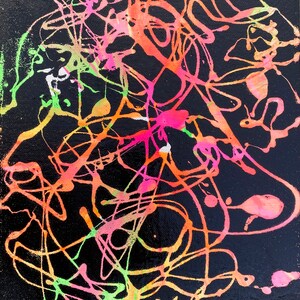 Neon thru black” acrylic painting on 9x12” canvas board
