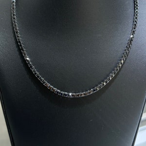 LIV Black Rhodium Sterling Silver Prong Set Black Sapphire 3mm Classic Layered Tennis Necklace 22" Length