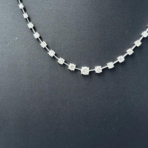 LIV14k White Gold & Natural Diamonds Graduated Design Tennis Stackable Necklace 16"