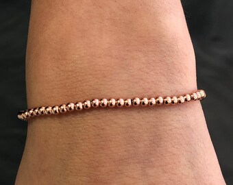 LIV 18k Rose Gold Stainless Steel 3mm Round Bead Stretch Bracelet Stackable Gift