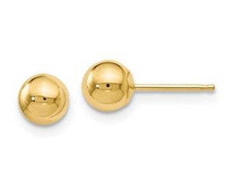 LIV 14k Yellow Gold Ball Design 5mm Diameter Halo Stud Earrings Push Backs Gift