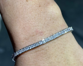 LIV Platinum Sterling Silver White Sapphire Princess Cut Unique Channel Set Halo Tennis Bracelet Gift 7" Length