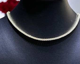 LIV 18k Gelbgold Sterling Silber Simulierte weiße Saphire Rundschliff 2,5 mm Design Choker Tennis Halskette Geschenk Länge verstellbar