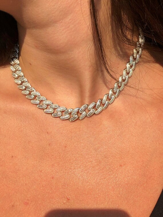 LIV Platinum Sterling Silver White Sapphire Baguette Cuban Design