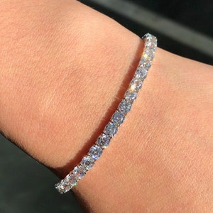 LIV Platinum Sterling Silver Pave White Sapphire Round 4mm Classic Tennis Bracelet