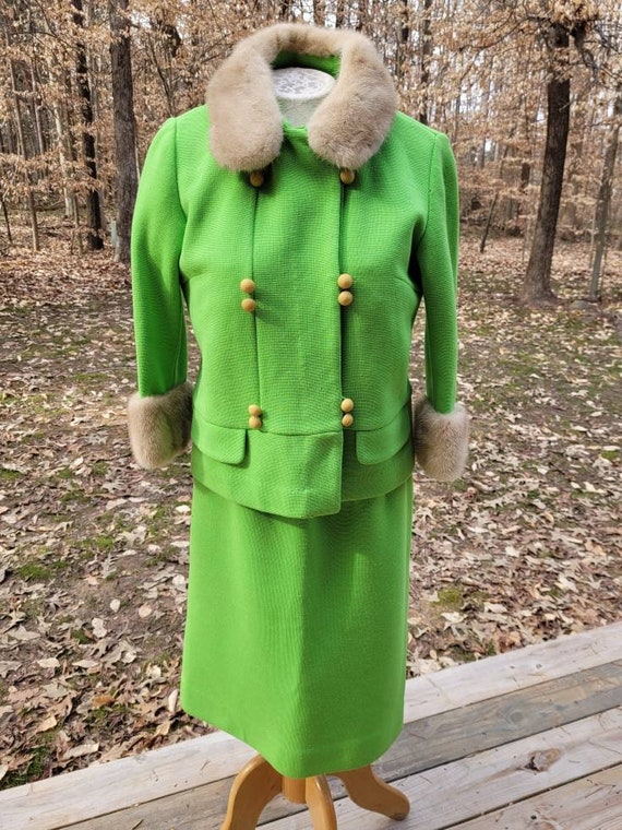 Vintage Skirt Suit with faux fur collar and cuffs