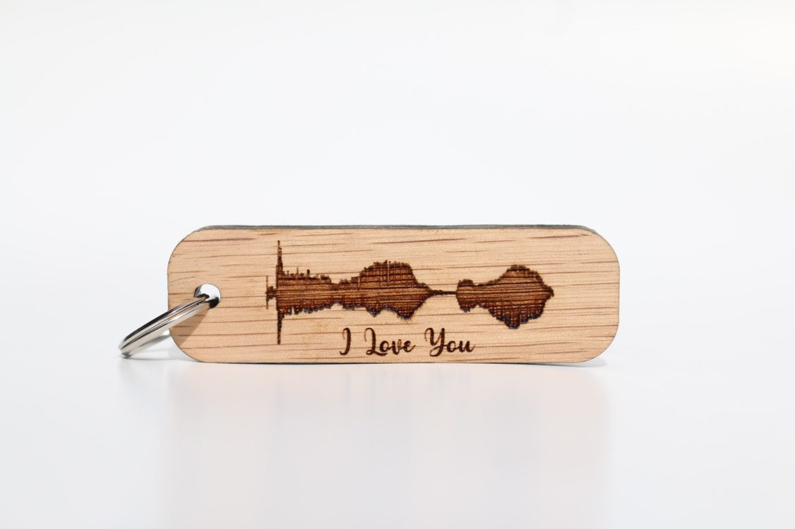 I Love You Soundwave Keychain Engraved Wood Key Chain 5 Year Anniversary  Gift for Men Gift for Boyfriend : Handmade Products 