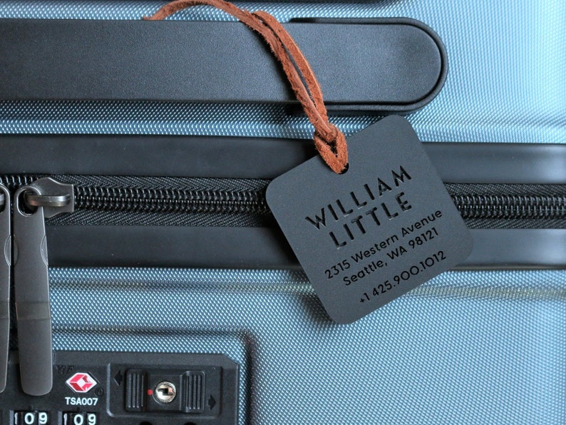 a solid color luggage tag made from high-quality Acrylic engraved name, address, and phone number is the best gift for older men