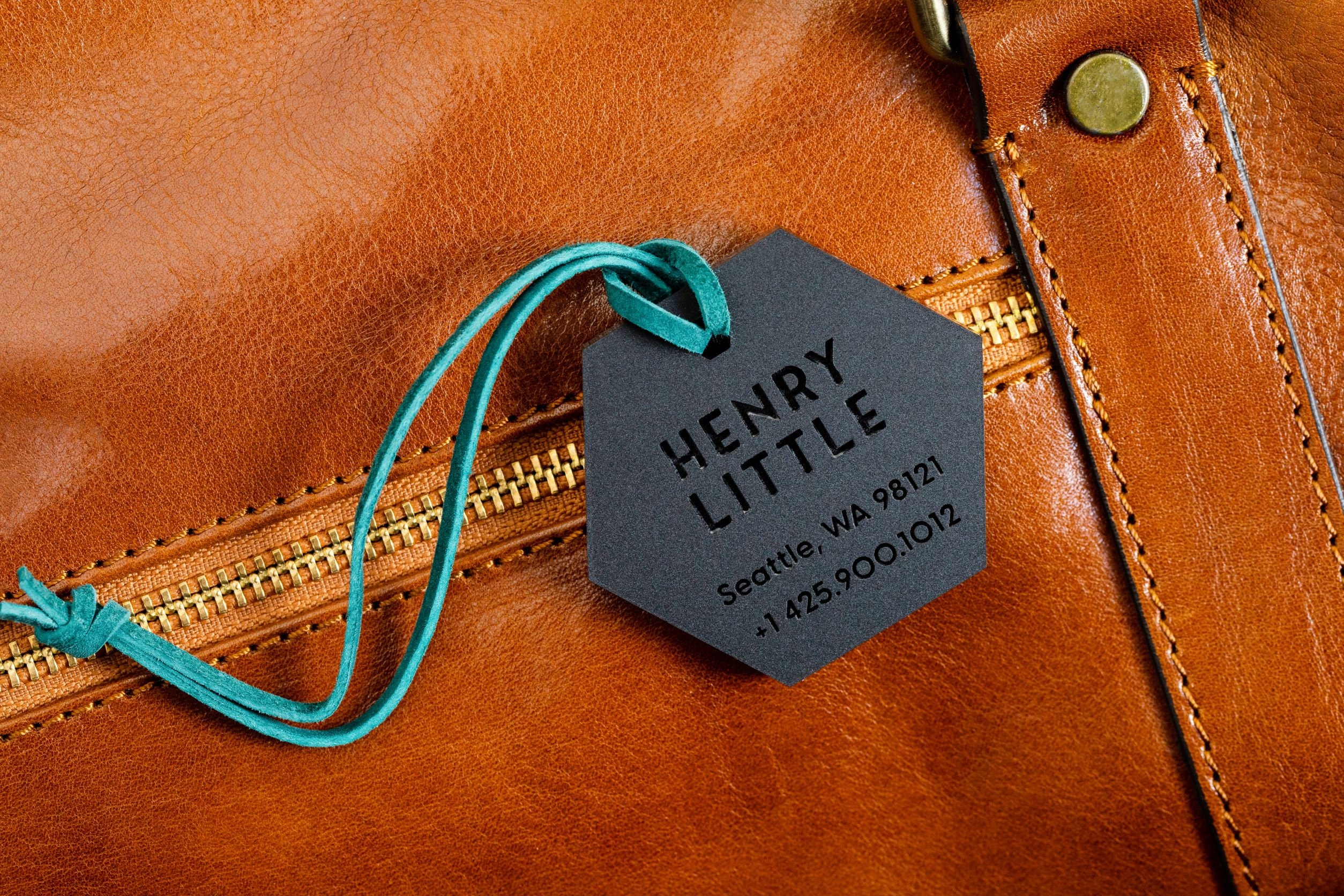 Personalized Acrylic Luggage Tag, Engraved Leather Cord Travel Tag M2