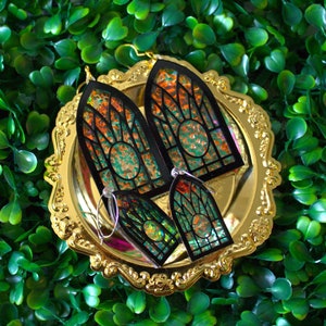 Beautiful Handmade Stained Glass Window Earrings - 2 size available / hooks and hoops/ gold or silver