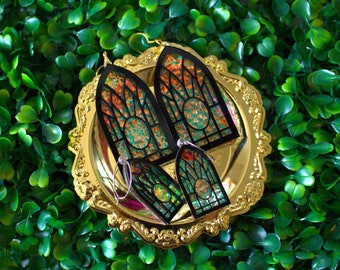 Beautiful Handmade Stained Glass Window Earrings - 2 size available / hooks and hoops/ gold or silver