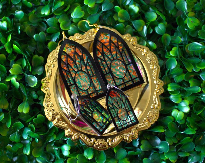 Stained Glass Window Earrings TULIPS Handmade Polymer Clay Earrings Art