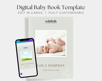 Modèle de livre de souvenirs numériques pour votre première année | Minimal | Plus de 100 pages | Modèle de toile | Livre bébé