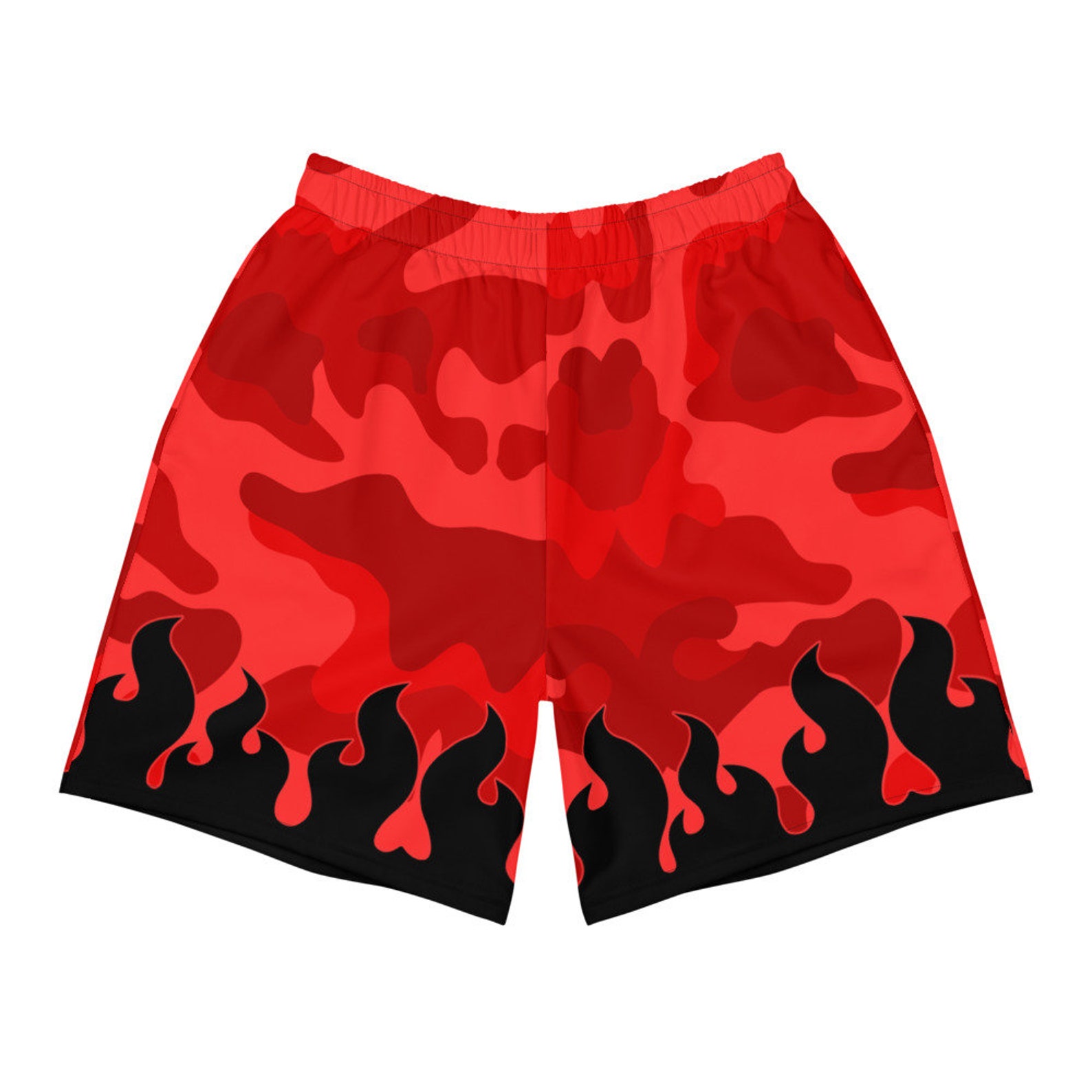 Flaming Hot Red Camo Mens Athletic Long Shorts Fire Flames Etsy