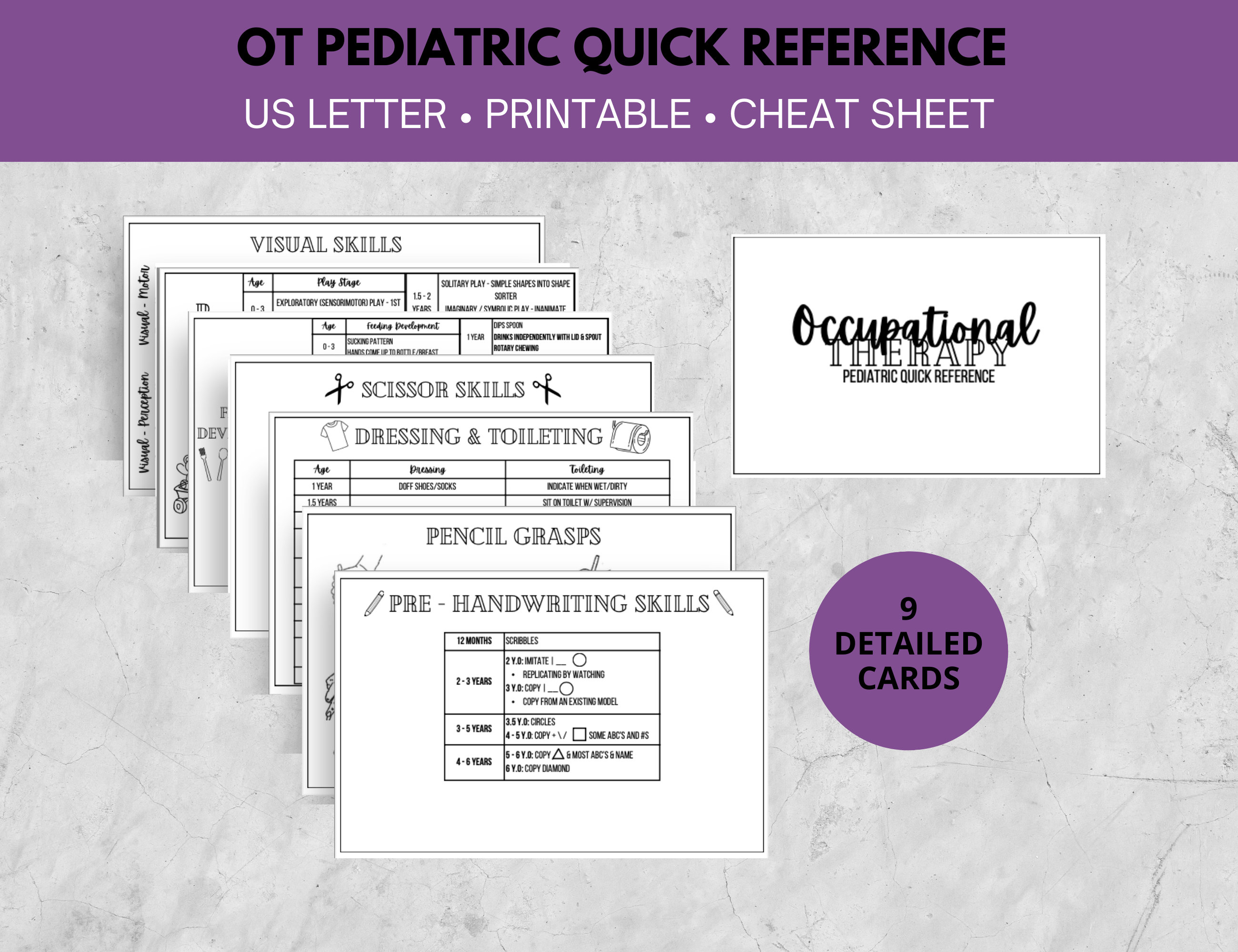Pediatric Occupational Therapy Quick Reference / Cheat Sheet / Pocket ...