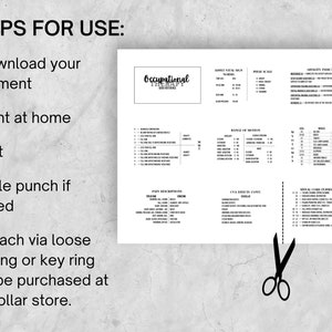 May include: A printable occupational therapy assessment chart with sections for range of motion, muscle strength, and special cord injury function. The chart is designed to be cut out and hole punched for easy use.