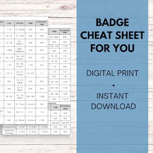 OT/PT Lab Value Cheat Sheet / Lab Values Badge Card / Vital Signs Badge Card / Occupational therapy / Physical therapy / Nursing Students