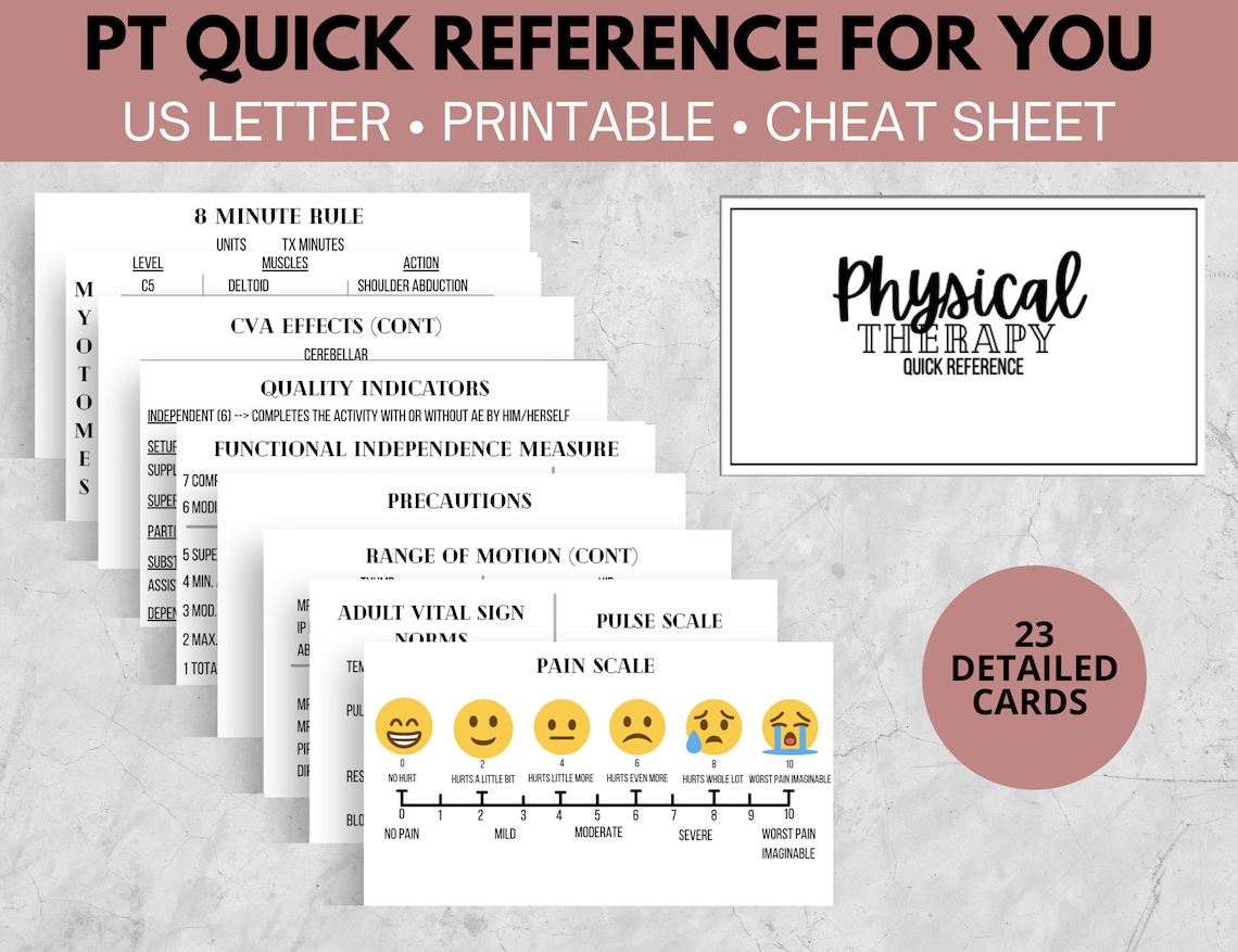 Physical Therapy Quick Reference / Cheat Sheet / Pocket Sized - Etsy