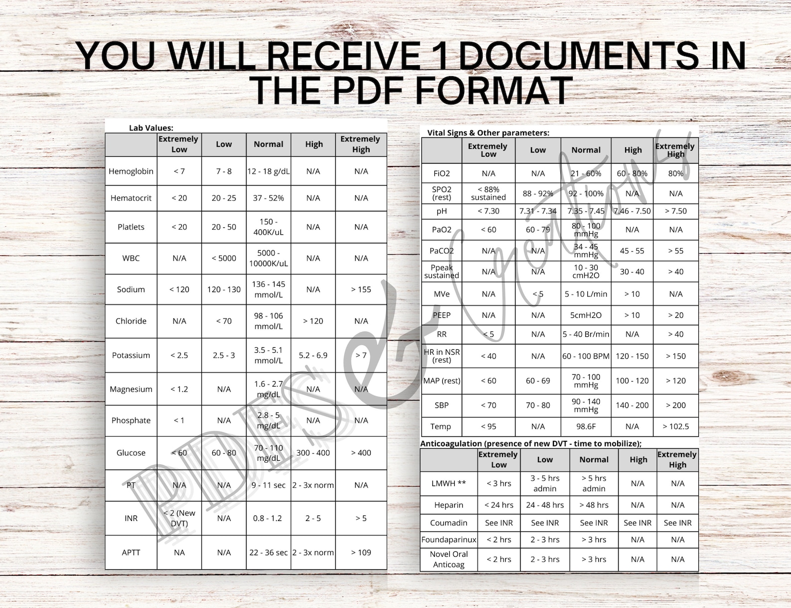 OT/PT Lab Value Cheat Sheet / Lab Values Badge Card / Vital Signs Badge