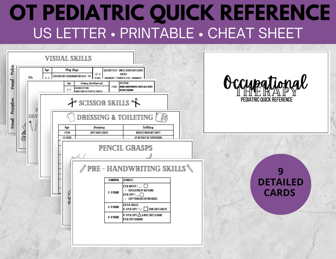 Pediatric Occupational Therapy Quick Reference / Cheat Sheet / Pocket ...