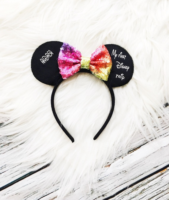 My First Disney Trip,Turquoise Sequins Bow,Black Ears,Personalized Minnie Ears,Toddler Ears,Adult Ears,Disney Vacations,Mickey Ears,Minnie