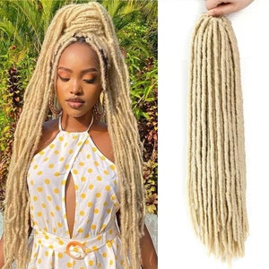 120 Strands 26 Inch Long Blonde Distressed Faux Locs Crochet Hair Braid Natural Straight Synthetic Braiding Hair Extension For Women& Girls