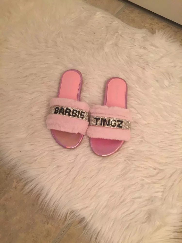 Barbie Tingz / Goal Digger / Okuurrr Fur Diamond Slippers | Etsy