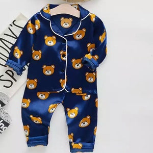 Children Teddy Bear Long Sleeve Satin Pajama Pant Set | Etsy