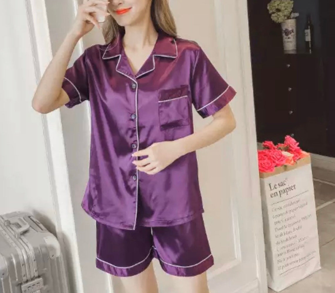 Lace Top Satin Pajama Short Set | Etsy