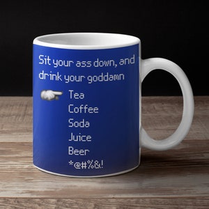 Retro Gamer Mug ff7, Drink your goddamn tea mug , Big Tea Mug, Big Coffee Mug, Gamer Gifts, Funny gamer gift, retro gaming gift