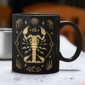 Scorpio Mug Zodiac Gifts Astrology Mug Scorpio Gifts Horoscope Birthday Gift for Her Scorpio Birthday November October Cup Black Gold Mug