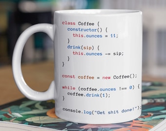 Javascript Coffee Class White Mug, Javascript Developer Coffee Mug, Programmer Gift