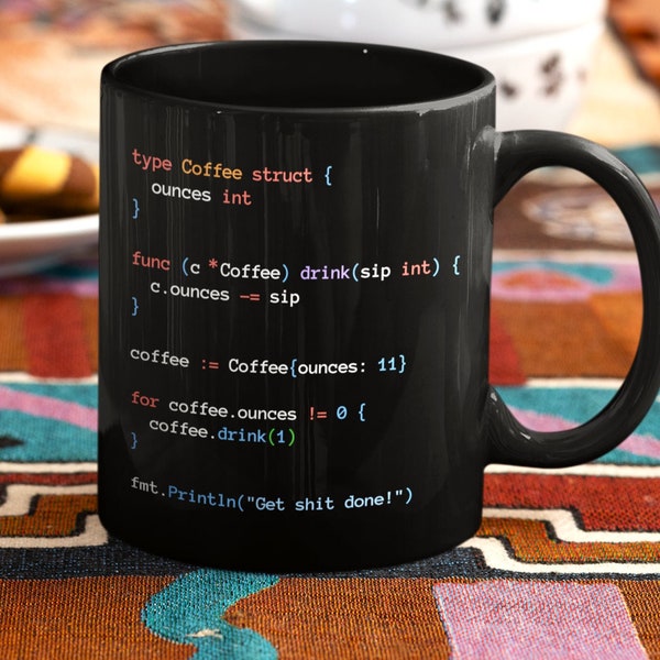 Go Code Mug for Programmers - Black Coffee Cup Gift for Golang Developers Programming Mug