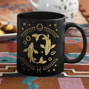 Pisces Mug Zodiac Gifts Astrology Mug Pisces Gifts Horoscope Birthday Gift for Her Pisces Birthday March April Cup Black Gold Coffee Mug