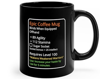 MMO Gamer Mmorpg Mug Epic Mug Gaming Warcraft Mug RPG Coffee Stats Mug Retro Gaming Epic Coffee Mug Coffee Mug Game Statistics Black