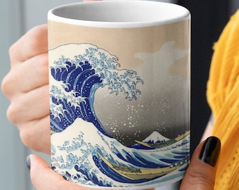 The Great Wave Off Kanagawa Mug, Japanese Art Manga Mug, Asian Classic Work Of Art Painting ukiyo-e artist Hokusai, big coffee mug, unique