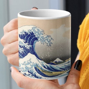 The Great Wave Off Kanagawa Mug, Japanese Art Manga Mug, Asian Classic Work Of Art Painting ukiyo-e artist Hokusai, big coffee mug, unique