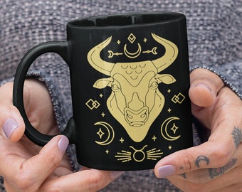 Taurusmugg Zodiac Presenter Astrologimugg Tauruspresenter Horoskop Födelsedagspresent till henne Taurus Födelsedag Maj April Mugg Svart Kaffe Guldmugg