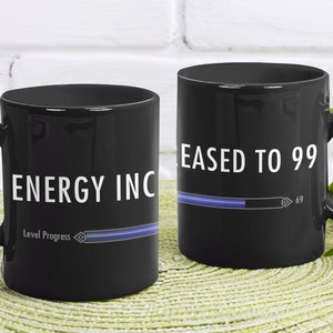 Energy Increased to 99 Skyrim Coffee Mug Leveling IRL Funny Gamer Mug RPG Gamer Skyrim Gift  Black Mug For Gamers *EPIC* (black mug)
