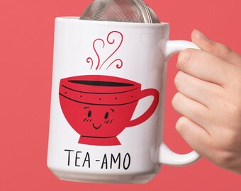Tea Lover Mug, Pun Mug, Tea Amo Mug, Couple Mug, Boyfriend Girlfriend Gift, Tea Addict Gift, Big Coffee Mug