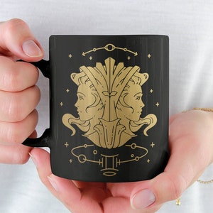 Gemini Mug Zodiac Gifts Astrology Mug Gemini Gifts Horoscope Birthday Gift for Her Gemini Birthday May June Cup Black Gold Coffee Mug