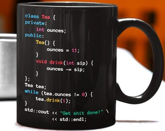 Cpp C++ Tea Mug Programmer Coder Engineer cpp Black Tea Mug Gift c++ Software Developer, Tea Cup