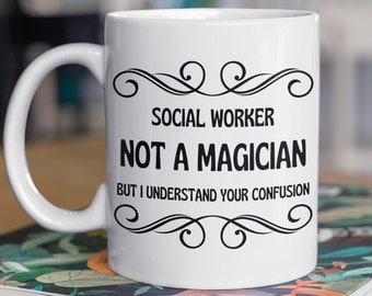 Trabajador social no es un mago, regalo de trabajador social, taza de trabajador social, oración del trabajador social, regalo de trabajador social divertido, regalo de compañero de trabajo, gracias