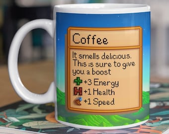 Stardew valley coffee Mug, Stardew Valley Inspired Mug, Coffee Stats, Gamer Gift, Birthday gift, Coffee Mug, coffee Stats, Sublimation